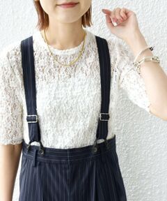 SHIPS / シップス Tシャツ | 〈手洗い可能〉ラッセル レース クルーネック 5分袖 カットソー