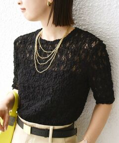 SHIPS / シップス Tシャツ | 〈手洗い可能〉ラッセル レース クルーネック 5分袖 カットソー