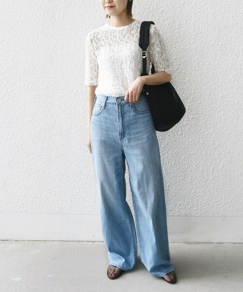 SHIPS / シップス Tシャツ | 〈手洗い可能〉ラッセル レース クルーネック 5分袖 カットソー | 詳細12