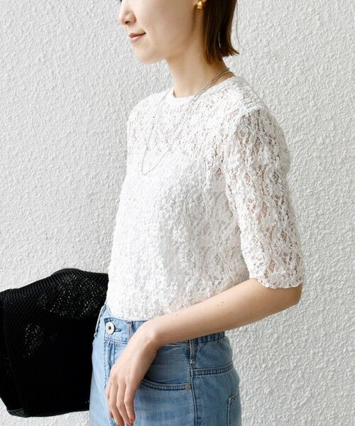 SHIPS / シップス Tシャツ | 〈手洗い可能〉ラッセル レース クルーネック 5分袖 カットソー | 詳細14