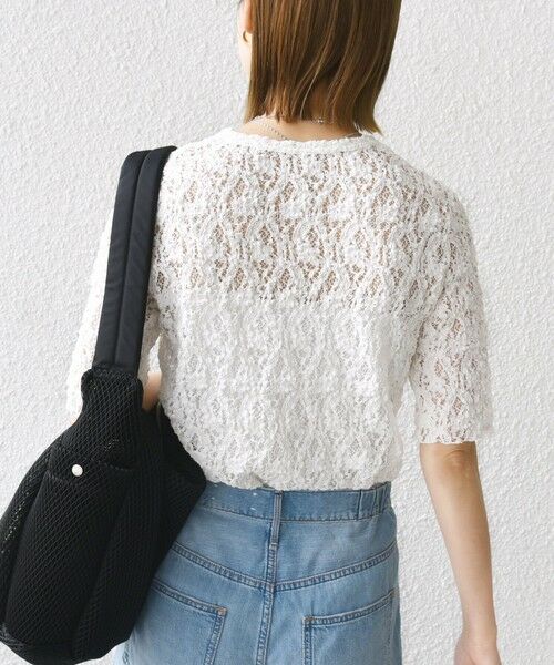 SHIPS / シップス Tシャツ | 〈手洗い可能〉ラッセル レース クルーネック 5分袖 カットソー | 詳細15