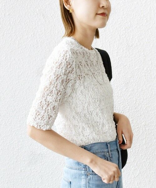 SHIPS / シップス Tシャツ | 〈手洗い可能〉ラッセル レース クルーネック 5分袖 カットソー | 詳細16