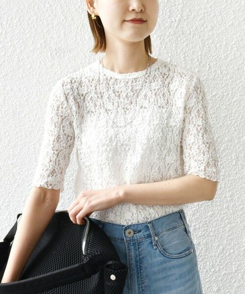 SHIPS / シップス Tシャツ | 〈手洗い可能〉ラッセル レース クルーネック 5分袖 カットソー | 詳細17