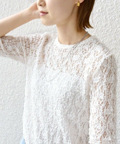 SHIPS / シップス Tシャツ | 〈手洗い可能〉ラッセル レース クルーネック 5分袖 カットソー | 詳細18
