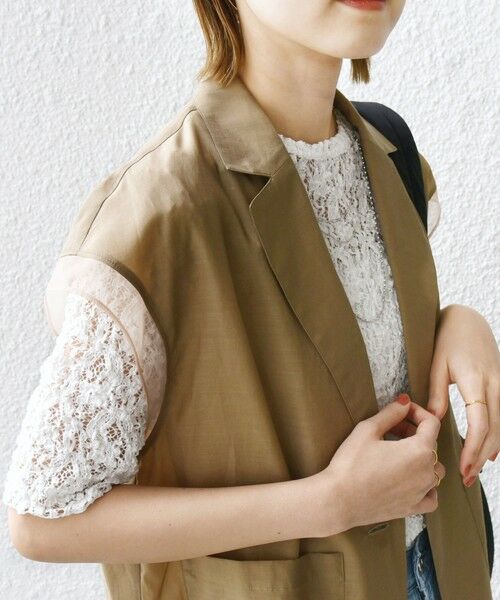 SHIPS / シップス Tシャツ | 〈手洗い可能〉ラッセル レース クルーネック 5分袖 カットソー | 詳細20