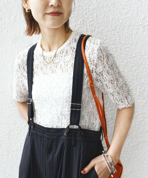 SHIPS / シップス Tシャツ | 〈手洗い可能〉ラッセル レース クルーネック 5分袖 カットソー | 詳細5