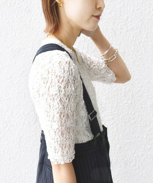 SHIPS / シップス Tシャツ | 〈手洗い可能〉ラッセル レース クルーネック 5分袖 カットソー | 詳細7