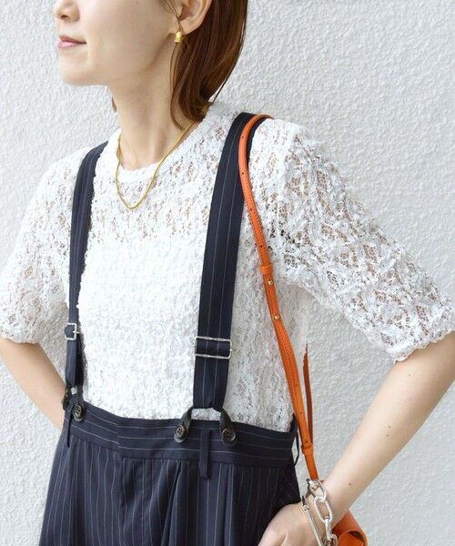 SHIPS / シップス Tシャツ | 〈手洗い可能〉ラッセル レース クルーネック 5分袖 カットソー | 詳細8