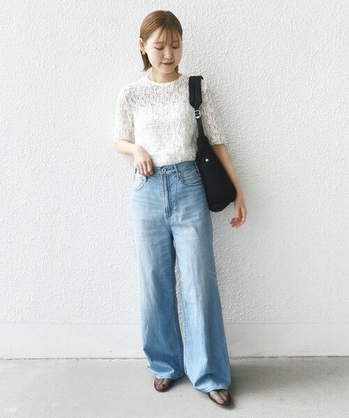 SHIPS / シップス Tシャツ | 〈手洗い可能〉ラッセル レース クルーネック 5分袖 カットソー | 詳細9