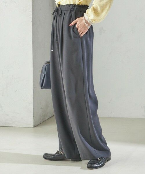 SHIPS for women/シップスウィメン 〈手洗い可能〉アセテート混 バック サテン ワイド パンツ ダークグレー 36 SHIPS for women/シップスウィメン 〈手洗い可能〉アセテート混 バック サテン ワイド パンツ ダークグレー 36