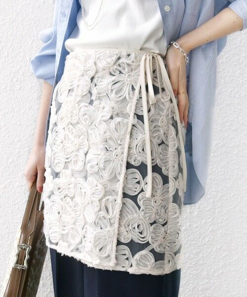SHIPS / シップス ミニ・ひざ丈スカート | 〈手洗い可能〉フラワー 刺繍 チュール ラップ スカート | 詳細20