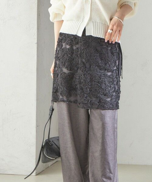 SHIPS for women/シップスウィメン 《予約》〈手洗い可能〉フラワー 刺繍 チュール ラップ スカート ブラック ONE SIZE SHIPS for women/シップスウィメン 《予約》〈手洗い可能〉フラワー 刺繍 チュール ラップ スカート ブラック ONE SIZE