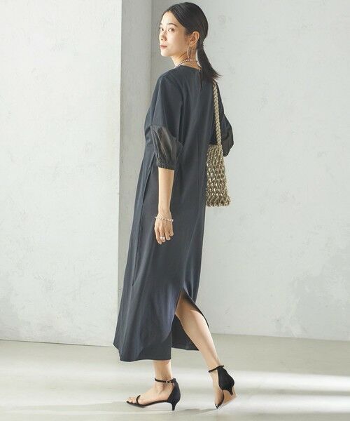 SHIPS / シップス ロング・マキシ丈ワンピース | 〈手洗い可能〉シアー スリーブ 切替 ジャージー ワンピース | 詳細2