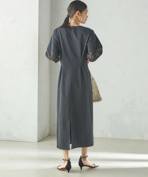 SHIPS / シップス ロング・マキシ丈ワンピース | 〈手洗い可能〉シアー スリーブ 切替 ジャージー ワンピース | 詳細3