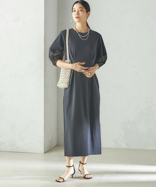 SHIPS / シップス ロング・マキシ丈ワンピース | 〈手洗い可能〉シアー スリーブ 切替 ジャージー ワンピース | 詳細5