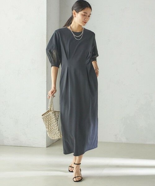 SHIPS for women/シップスウィメン 〈手洗い可能〉シアー スリーブ 切替 ジャージー ワンピース ブラック ONE SIZE SHIPS for women/シップスウィメン 〈手洗い可能〉シアー スリーブ 切替 ジャージー ワンピース ブラック ONE SIZE