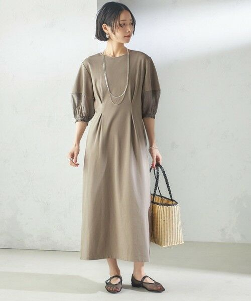 SHIPS / シップス ロング・マキシ丈ワンピース | 〈手洗い可能〉シアー スリーブ 切替 ジャージー ワンピース | 詳細15