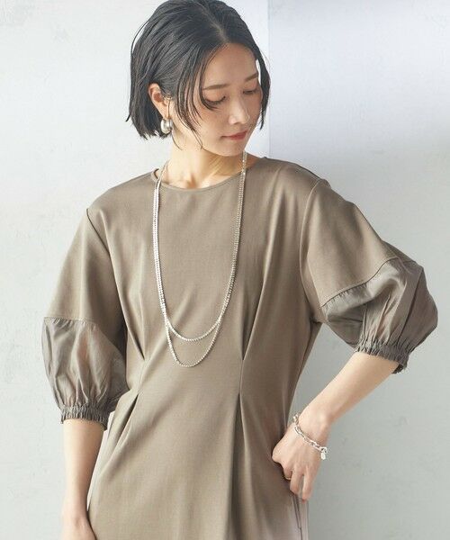 SHIPS / シップス ロング・マキシ丈ワンピース | 〈手洗い可能〉シアー スリーブ 切替 ジャージー ワンピース | 詳細16