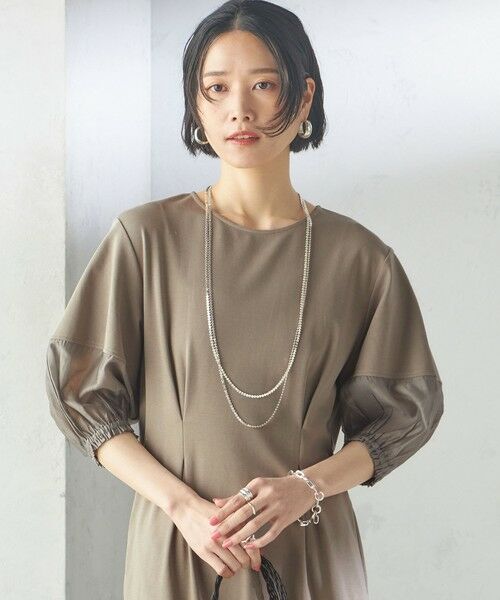 SHIPS / シップス ロング・マキシ丈ワンピース | 〈手洗い可能〉シアー スリーブ 切替 ジャージー ワンピース | 詳細18