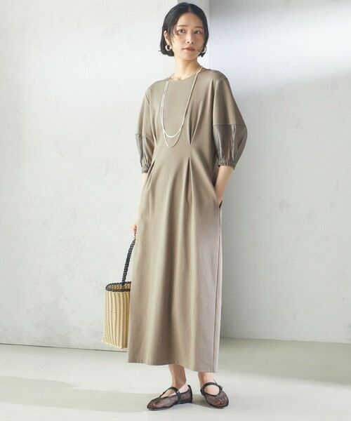 SHIPS / シップス ロング・マキシ丈ワンピース | 〈手洗い可能〉シアー スリーブ 切替 ジャージー ワンピース | 詳細10