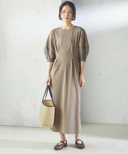 SHIPS / シップス ロング・マキシ丈ワンピース | 〈手洗い可能〉シアー スリーブ 切替 ジャージー ワンピース | 詳細11