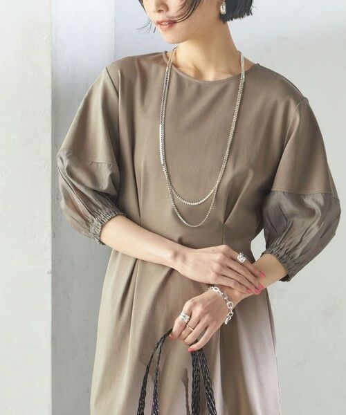 SHIPS for women/シップスウィメン 〈手洗い可能〉シアー スリーブ 切替 ジャージー ワンピース カーキ ONE SIZE SHIPS for women/シップスウィメン 〈手洗い可能〉シアー スリーブ 切替 ジャージー ワンピース カーキ ONE SIZE