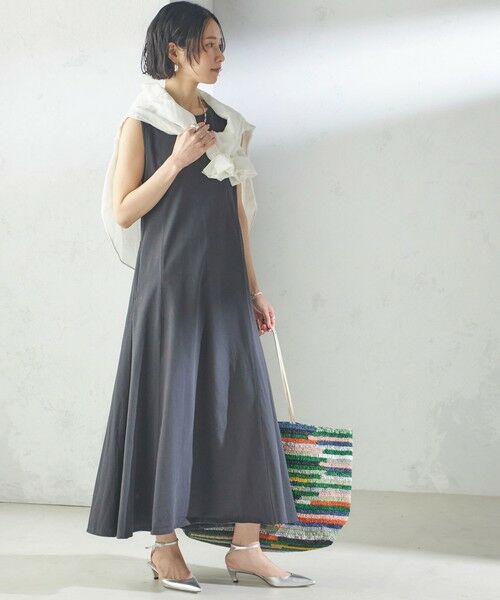 SHIPS / シップス ロング・マキシ丈ワンピース | 〈洗濯機可能〉ローラバイオ バック リボン フレア ジャージー ワンピース | 詳細1