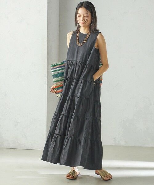 SHIPS / シップス ロング・マキシ丈ワンピース | 〈手洗い可能〉Fanaka:ポプリン ティアード ロング ワンピース | 詳細1