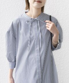 SHIPS / シップス ロング・マキシ丈ワンピース | 〈手洗い可能〉スタンドカラー リボン ストライプ シャツ ワンピース