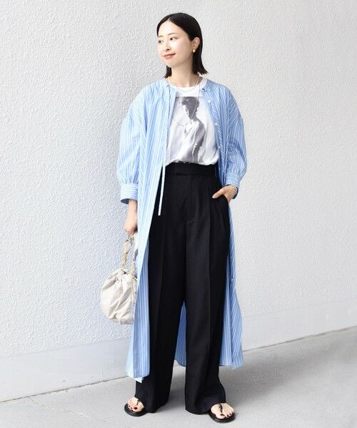 SHIPS / シップス ロング・マキシ丈ワンピース | 〈手洗い可能〉スタンドカラー リボン ストライプ シャツ ワンピース | 詳細1