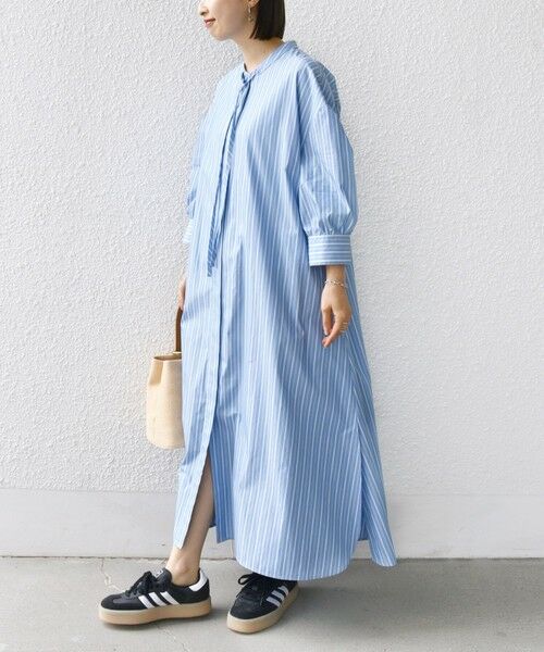 SHIPS / シップス ロング・マキシ丈ワンピース | 〈手洗い可能〉スタンドカラー リボン ストライプ シャツ ワンピース | 詳細10