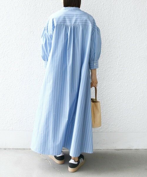 SHIPS / シップス ロング・マキシ丈ワンピース | 〈手洗い可能〉スタンドカラー リボン ストライプ シャツ ワンピース | 詳細11