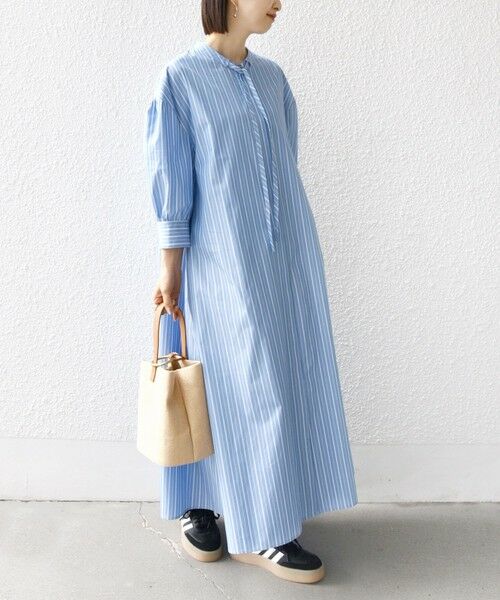 SHIPS / シップス ロング・マキシ丈ワンピース | 〈手洗い可能〉スタンドカラー リボン ストライプ シャツ ワンピース | 詳細12