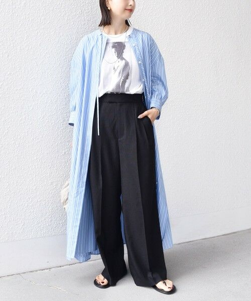 SHIPS / シップス ロング・マキシ丈ワンピース | 〈手洗い可能〉スタンドカラー リボン ストライプ シャツ ワンピース | 詳細2