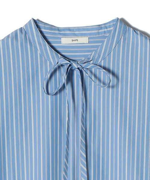SHIPS / シップス ロング・マキシ丈ワンピース | 〈手洗い可能〉スタンドカラー リボン ストライプ シャツ ワンピース | 詳細16