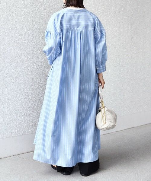 SHIPS / シップス ロング・マキシ丈ワンピース | 〈手洗い可能〉スタンドカラー リボン ストライプ シャツ ワンピース | 詳細4