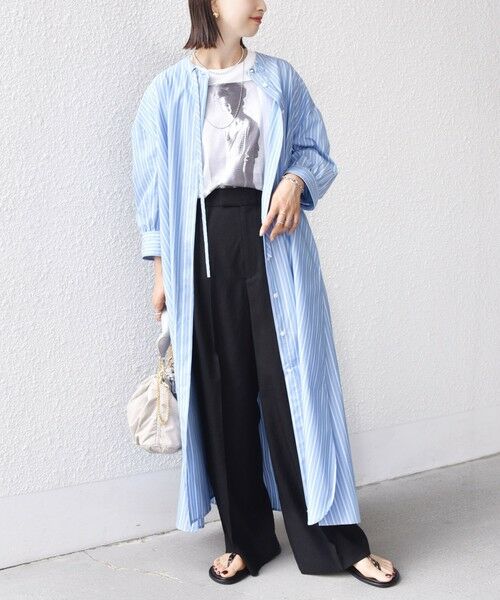 SHIPS / シップス ロング・マキシ丈ワンピース | 〈手洗い可能〉スタンドカラー リボン ストライプ シャツ ワンピース | 詳細5