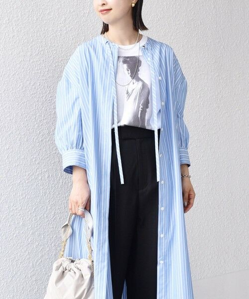 SHIPS / シップス ロング・マキシ丈ワンピース | 〈手洗い可能〉スタンドカラー リボン ストライプ シャツ ワンピース | 詳細6