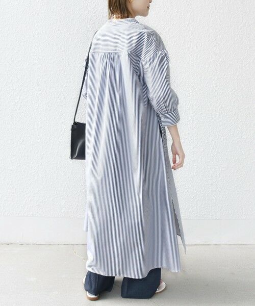 SHIPS / シップス ロング・マキシ丈ワンピース | 〈手洗い可能〉スタンドカラー リボン ストライプ シャツ ワンピース | 詳細27