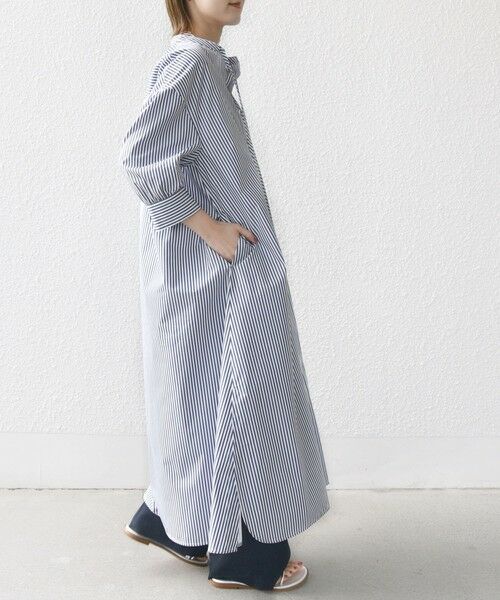 SHIPS / シップス ロング・マキシ丈ワンピース | 〈手洗い可能〉スタンドカラー リボン ストライプ シャツ ワンピース | 詳細28