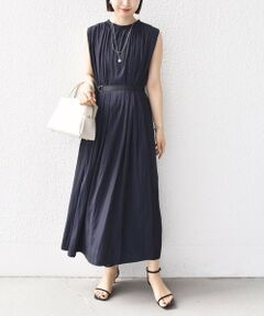 SHIPS / シップス ロング・マキシ丈ワンピース | 〈手洗い可能〉割繊 無地 ノースリーブ ワンピース