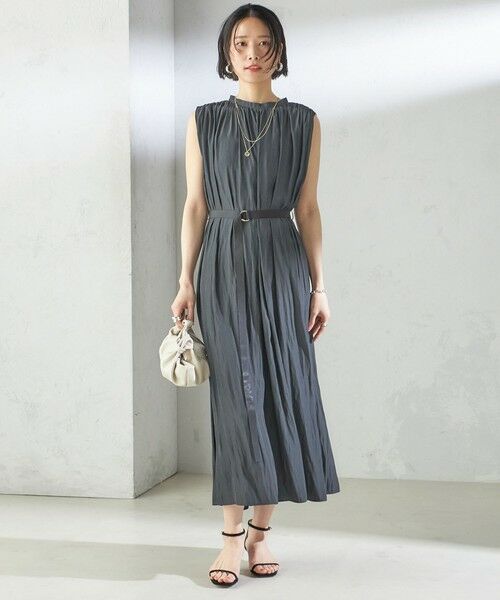 SHIPS / シップス ロング・マキシ丈ワンピース | 〈手洗い可能〉割繊 無地 ノースリーブ ワンピース | 詳細1
