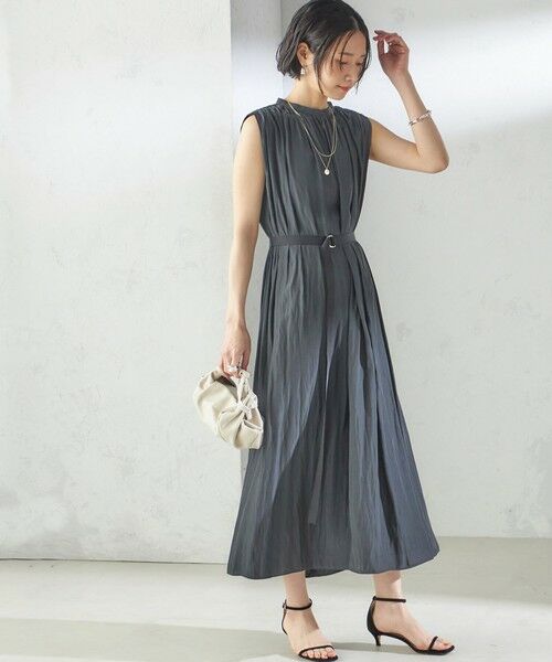 SHIPS for women/シップスウィメン 〈手洗い可能〉割繊 無地 ノースリーブ ワンピース ダークグレー ONE SIZE SHIPS for women/シップスウィメン 〈手洗い可能〉割繊 無地 ノースリーブ ワンピース ダークグレー ONE SIZE