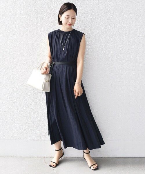 SHIPS / シップス ロング・マキシ丈ワンピース | 〈手洗い可能〉割繊 無地 ノースリーブ ワンピース | 詳細23