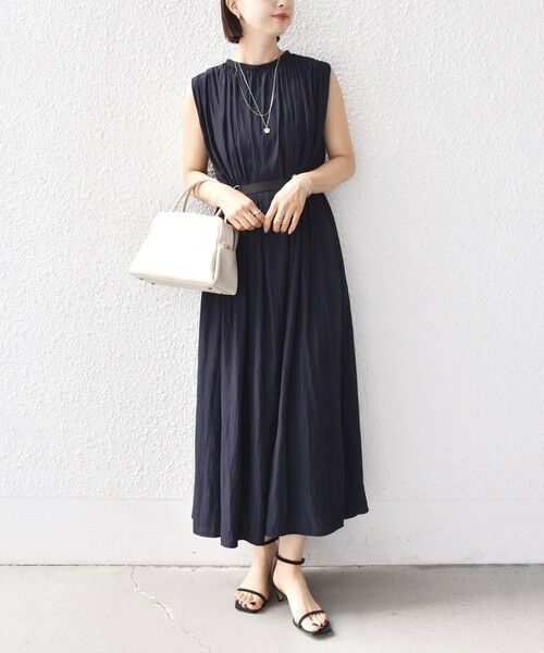 SHIPS / シップス ロング・マキシ丈ワンピース | 〈手洗い可能〉割繊 無地 ノースリーブ ワンピース | 詳細19