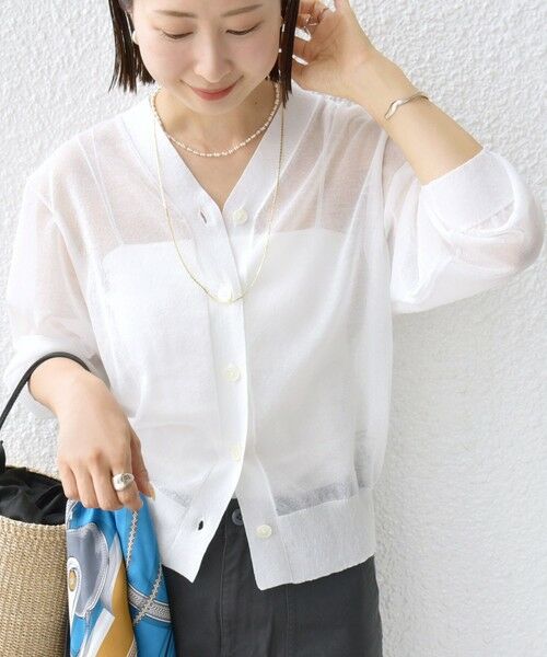 セール】 〈手洗い可能〉ラミー混 シアー カーディガン