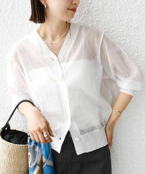 SHIPS ラミー混　シアーカーディガン グレー セール】 〈手洗い可能〉ラミー混 シアー カーディガン