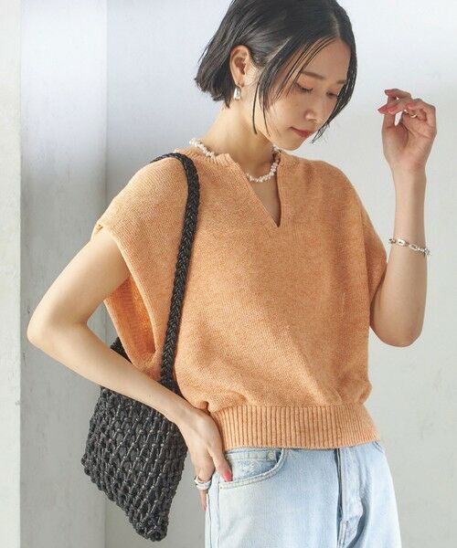 SHIPS for women/シップスウィメン 《予約》〈手洗い可能〉ポリエステル 麻 スキッパー プルオーバー オレンジ ONE SIZE SHIPS for women/シップスウィメン 《予約》〈手洗い可能〉ポリエステル 麻 スキッパー プルオーバー オレンジ ONE SIZE