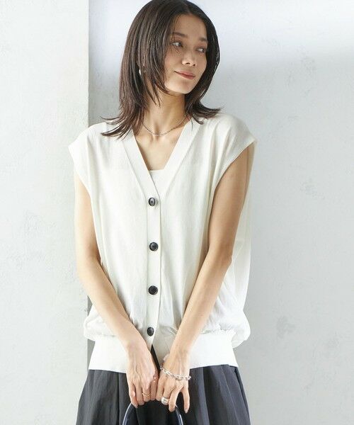 SHIPS / シップス ベスト | 〈接触冷感 / 手洗い可能〉アイスコットン フレンチ スリーブ ジレ カーディガン | 詳細23