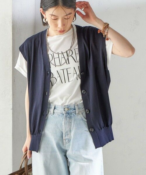 SHIPS for women/シップスウィメン 〈接触冷感 / 手洗い可能〉アイスコットン フレンチ スリーブ ジレ カーディガン ネイビー ONE SIZE SHIPS for women/シップスウィメン 〈接触冷感 / 手洗い可能〉アイスコットン フレンチ スリーブ ジレ カーディガン ネイビー ONE SIZE